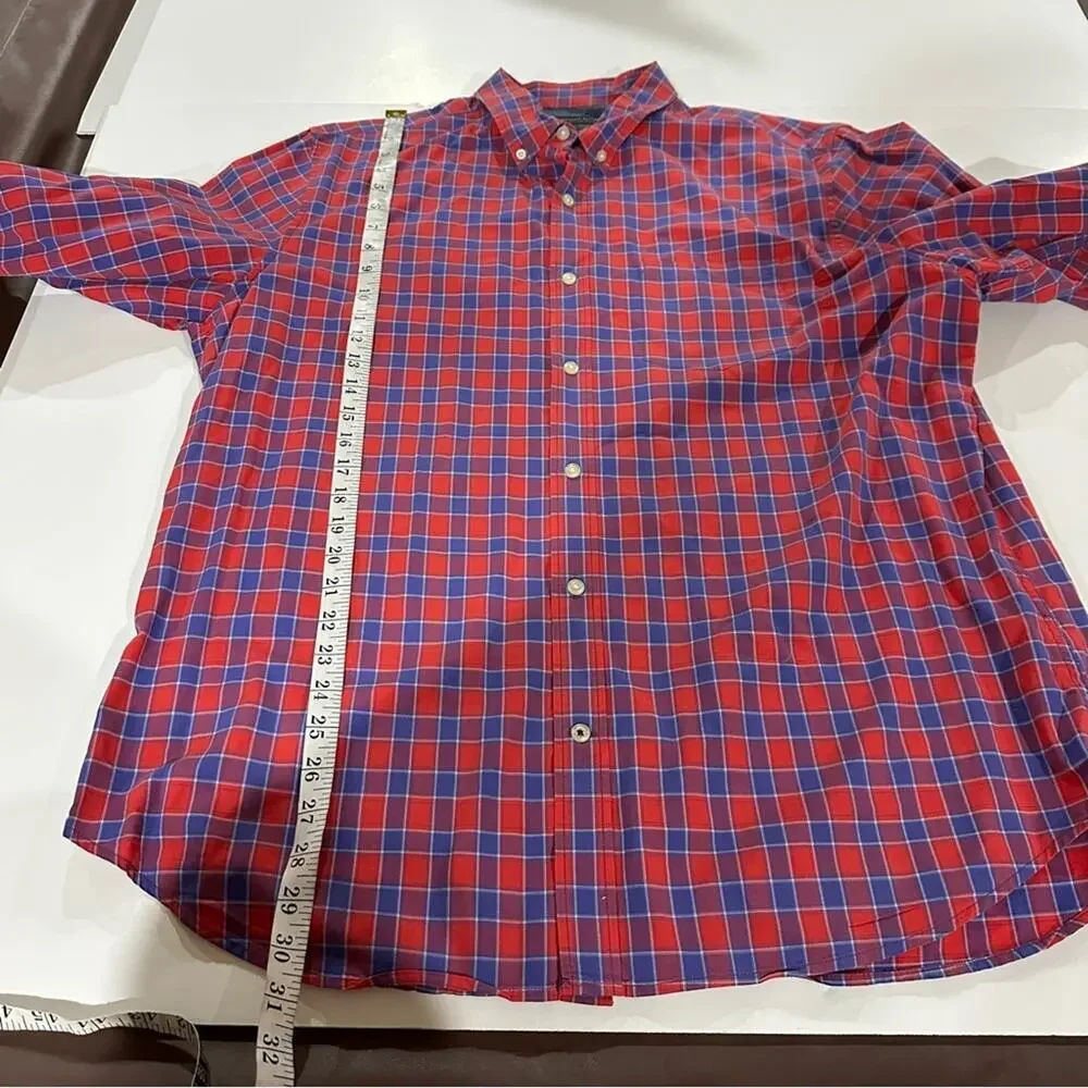Banana Republic Camden Fit Red &‎ Purple Plaid Print Long Sleeve Button Down XL